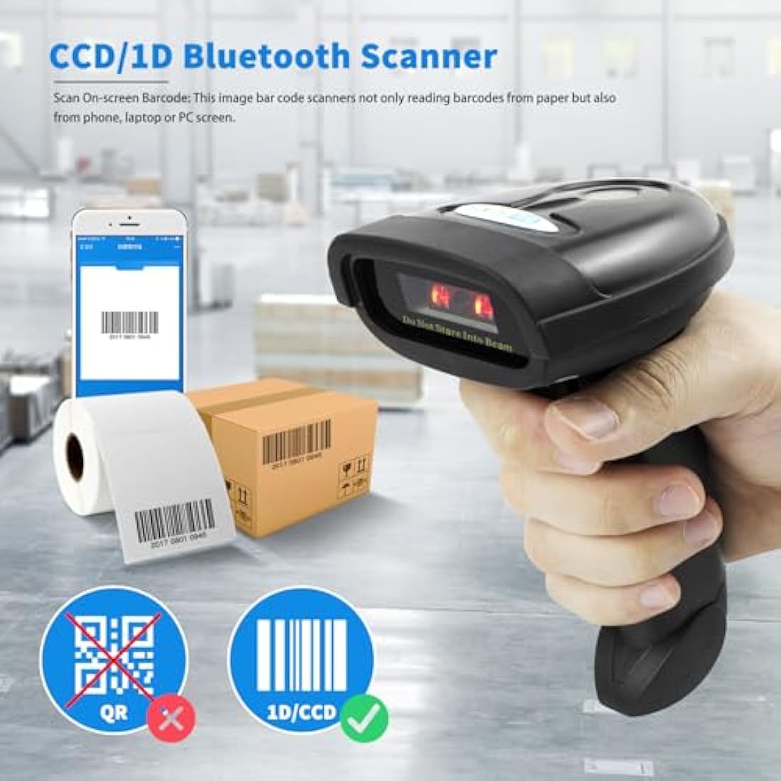 NETUM NT-1228BC Bluetooth CCD Barcode Scanner Handheld USB Wireless Bluetooth Wired 1D Barcodes Imager for Mobile Payment Computer Screen Scan Support IOS & Android