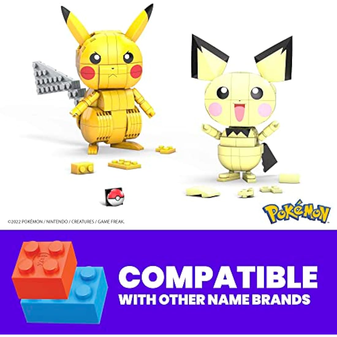 MEGA Pokémon Action Figures Toy Building Set, 4 Inch Pikachu, Raichu and Pichu Build n Show Pikachu Evolution Trio with Poke Ball Pin