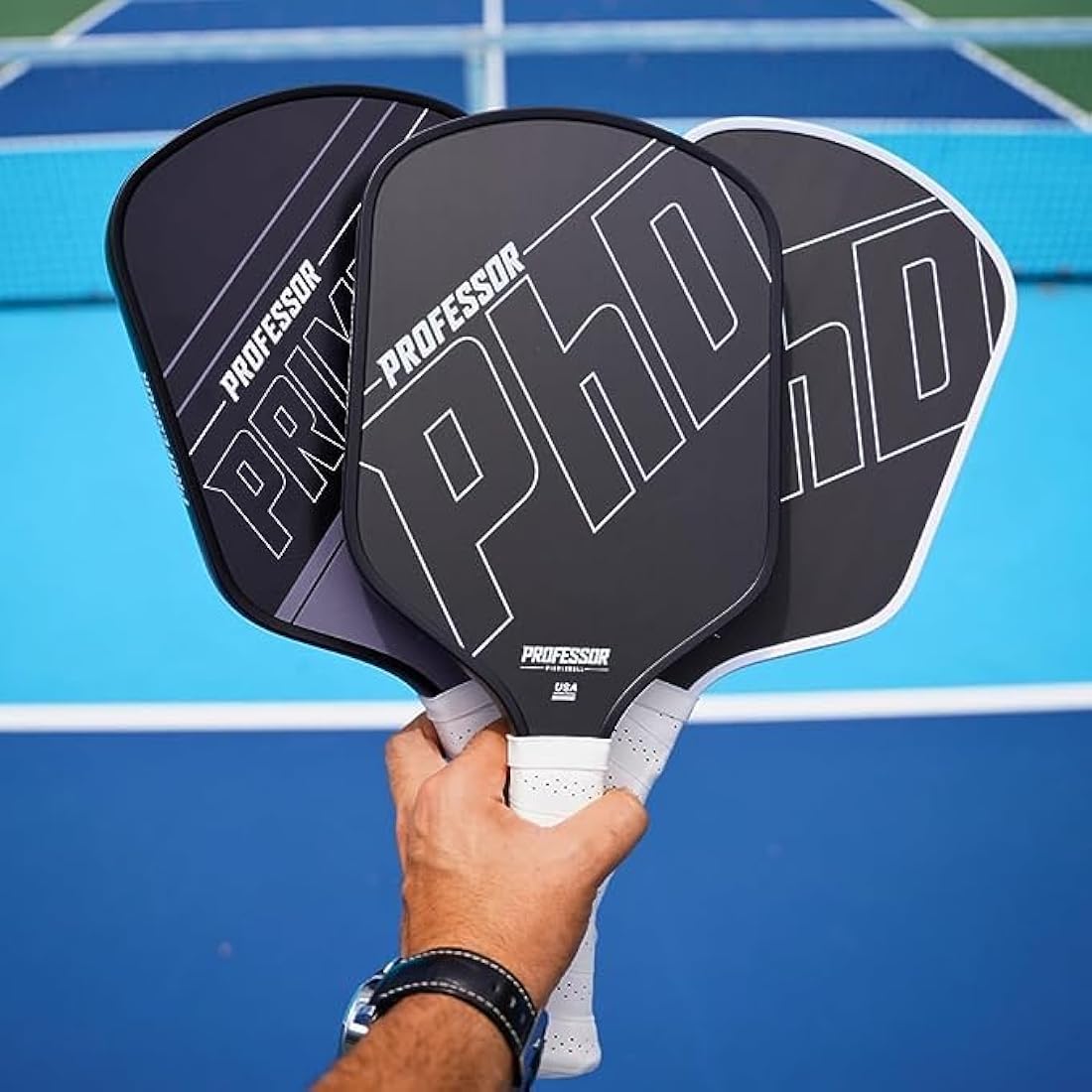 Professor PhD Raw Carbon Fiber Premium Pickleball Paddle Racket - USA Pickleball Approved - Honeycomb Core - Power & Control