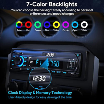 RDS Car Radio Bluetooth Hands-free, 9-24V Car Stereo Bluetooth 4 x 65W FM/AM Radio LCD Clock with 7 Colors Lighting, MP3 Player Supports 2 USB/AUX/SD