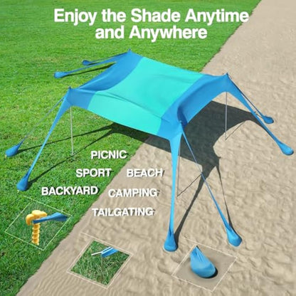 Rhino Valley Beach Tent, 6-8 Person with UV 50+ Sun Protection, Portable Beach Shade Shelter, Large Family Canopy Outdoor Tent for Camping, Fishing, Picnic, Garden