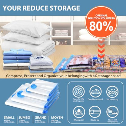 Kissleaf Vacuum Storage Bags 15-Pack Vacuum Bags with Electric Pump 30 Seconds Fast Compression Durable Dustproof Waterproof Vaccine Storage Bags