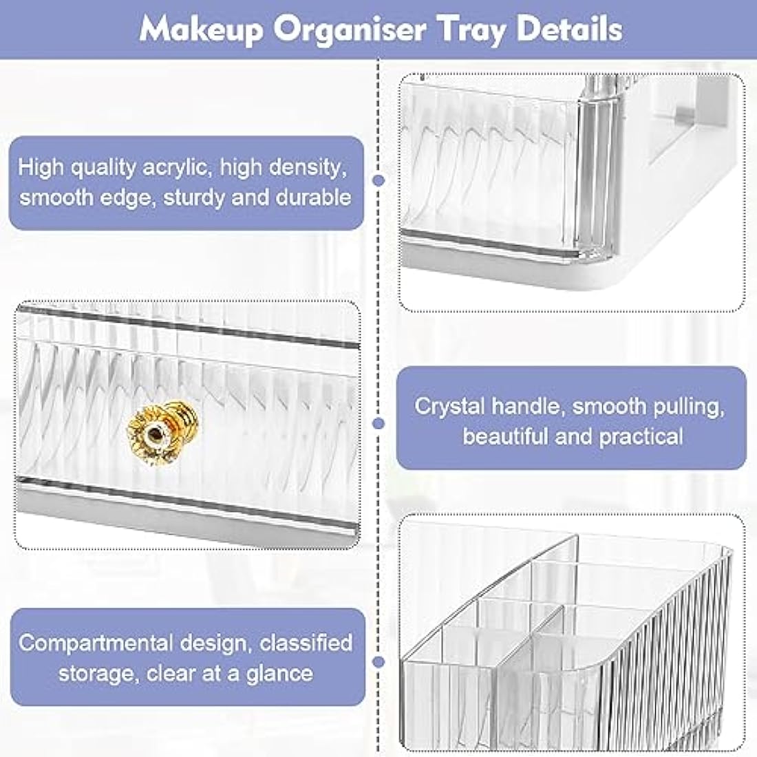 OKUYAN Clear 2-Tier Makeup Organiser Tray - Desk and Dressing Table Organizer for Skincare and Cosmetics - Acrylic Storage Box With Drawers for Vanity and Bathroom