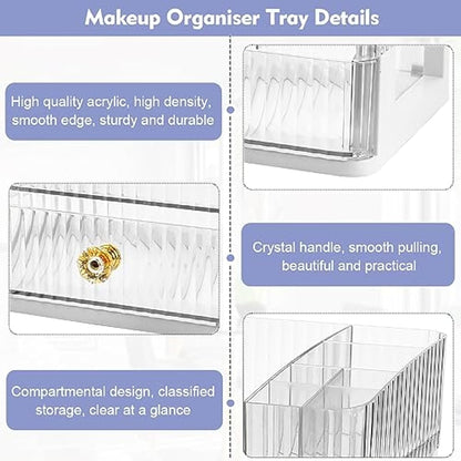 OKUYAN Clear 2-Tier Makeup Organiser Tray - Desk and Dressing Table Organizer for Skincare and Cosmetics - Acrylic Storage Box With Drawers for Vanity and Bathroom