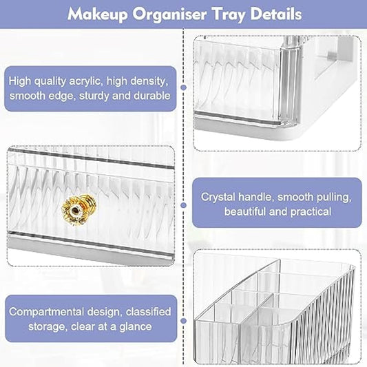 OKUYAN Clear 2-Tier Makeup Organiser Tray - Desk and Dressing Table Organizer for Skincare and Cosmetics - Acrylic Storage Box With Drawers for Vanity and Bathroom