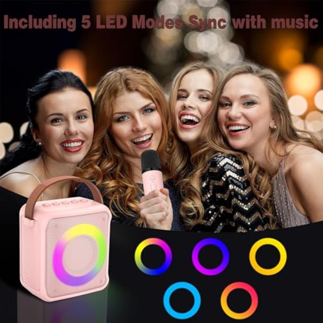 Ankuka Karaoke Toys for Kids & Adults with 2 Microphones, Portable Karaoke Machine with LED Light and Voice Changing Effects, Gifts for Age 3-18 Kids Boys Girls Families Birthday Party (Pink)