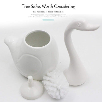 Toilet Brush and Holder, Bathroom Full Closed Toilet Brush Set Base long Plastic Handle Cleaning Brush Novelty Swan toilet brush (White)