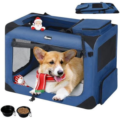 Reerooh Dog Carrier Cat Carrier Bag, Foldable Fabric Car Dog Travel Crate, Portable Soft Pet Carrier for Transport, Breathable Puppy Carrier for Large Dogs with Cushion & Dog Bowls