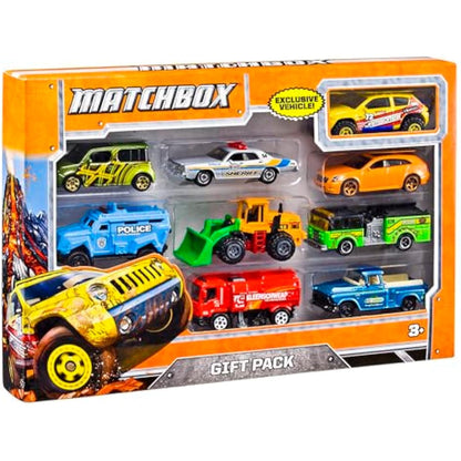 Matchbox 9-Pack Vehicles, Collection of 9 1:64 Scale Die-Cast Toy Cars Featuring Real-World Replicas of Recognizable Vehicles for Collectors and Kids 3 Years Old & Older, X7111