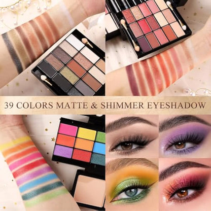 Professional Makeup Kit for Women Girl Full Kit with Mirror 60 Colors All in One Make up Gift Set Included Eyeshadow,Blusher,Highlighter,Compact Powder,Brow Powder,Lipstick,Glitter,Eyeliner,Mascara 01