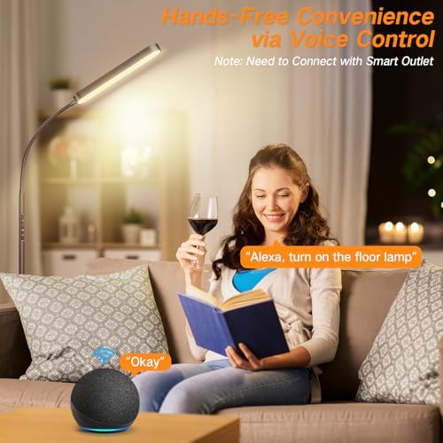 OUTON LED Floor Lamp 15W 1500LM, Adjustable Gooseneck LED Modern Lamp with 4 Color Temperature and Stepless Dimmer, Remote and Touch Control for Reading Living Room Bedroom (Bronze)