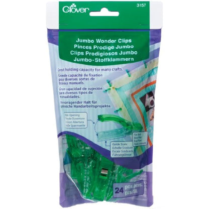 Clover 24-Piece Jumbo Wonder Clips, CL3157, Green