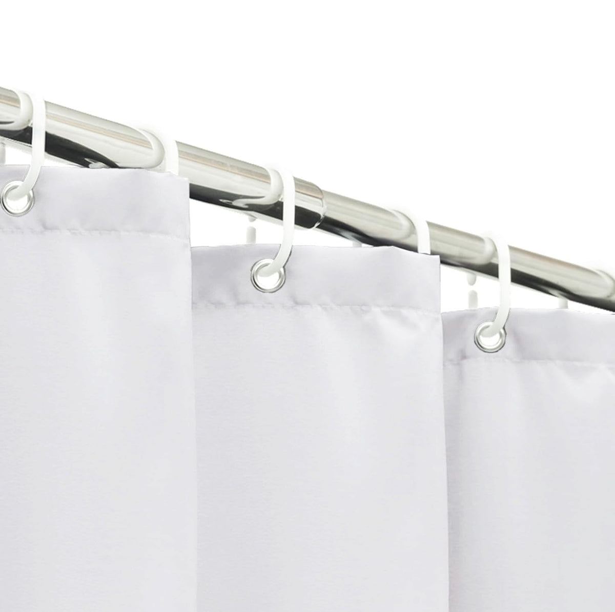 HOMTRYLIC White Shower Curtain W180 x L200cm Plain Fabric Shower Curtain for Bathroom Water Repellent Long Bath Shower Curtain Set with 12 Hooks