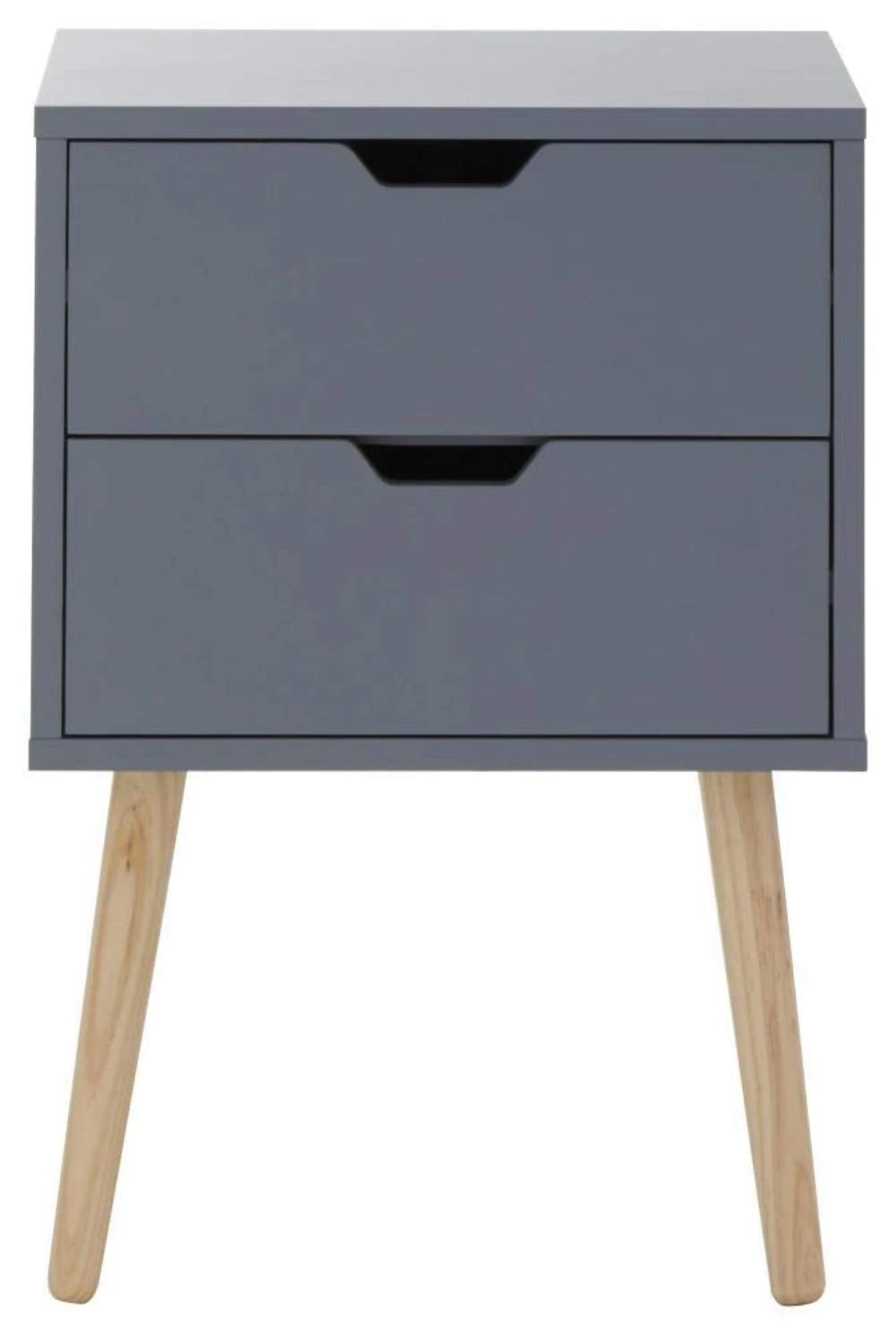 GFW Pair Of Nyborg Scandinavian Style 2 Drawer Bedside Cabinet With Pine Wooden Legs, Dark Grey. 30D x 40W x 56H cm.