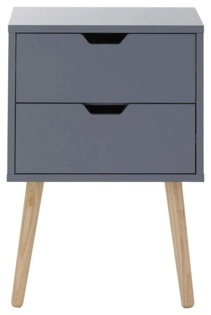 GFW Pair Of Nyborg Scandinavian Style 2 Drawer Bedside Cabinet With Pine Wooden Legs, Dark Grey. 30D x 40W x 56H cm.