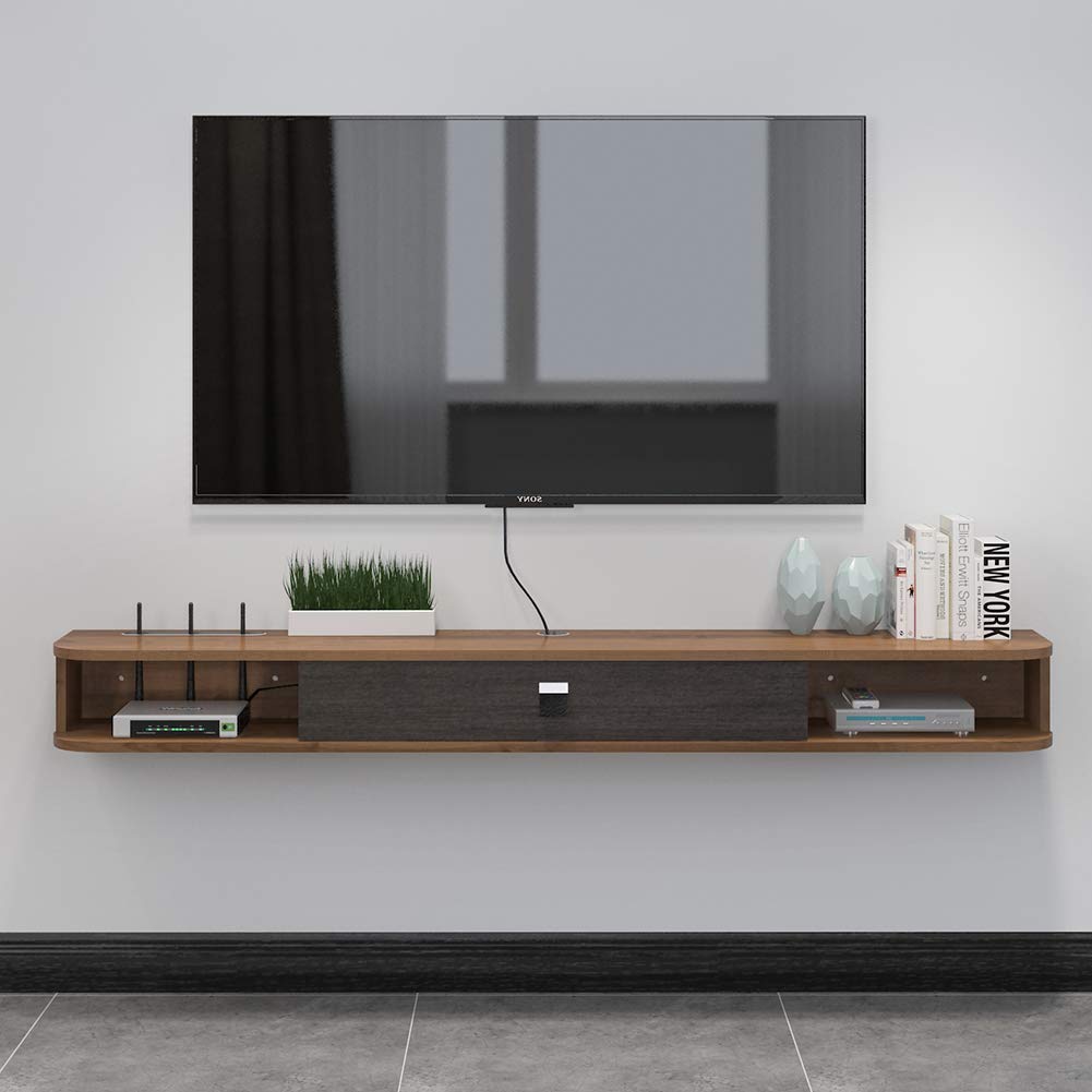 Pmnianhua Floating TV Unit, Wall Mounted TV Cabinet, Floating Shelves with Door, Modern Entertainment Media Console Center Large Storage TV Bench for