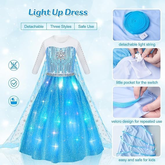 MELAND Princess Costumes for Girls, Princess Dress Up for 3 4 5 6 7 8 Year Old Girls Gift, World Book Day Costume Girls Fancy Dress for Kids Halloween