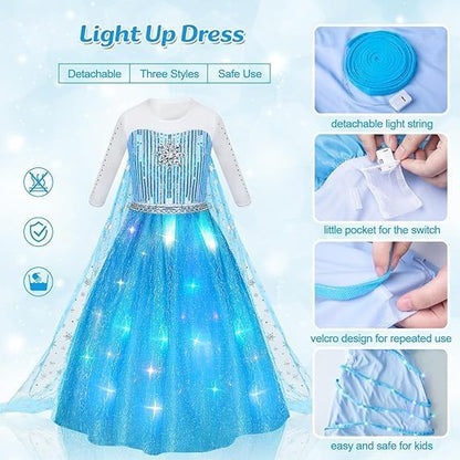 MELAND Princess Costumes for Girls, Princess Dress Up for 3 4 5 6 7 8 Year Old Girls Gift, World Book Day Costume Girls Fancy Dress for Kids Halloween