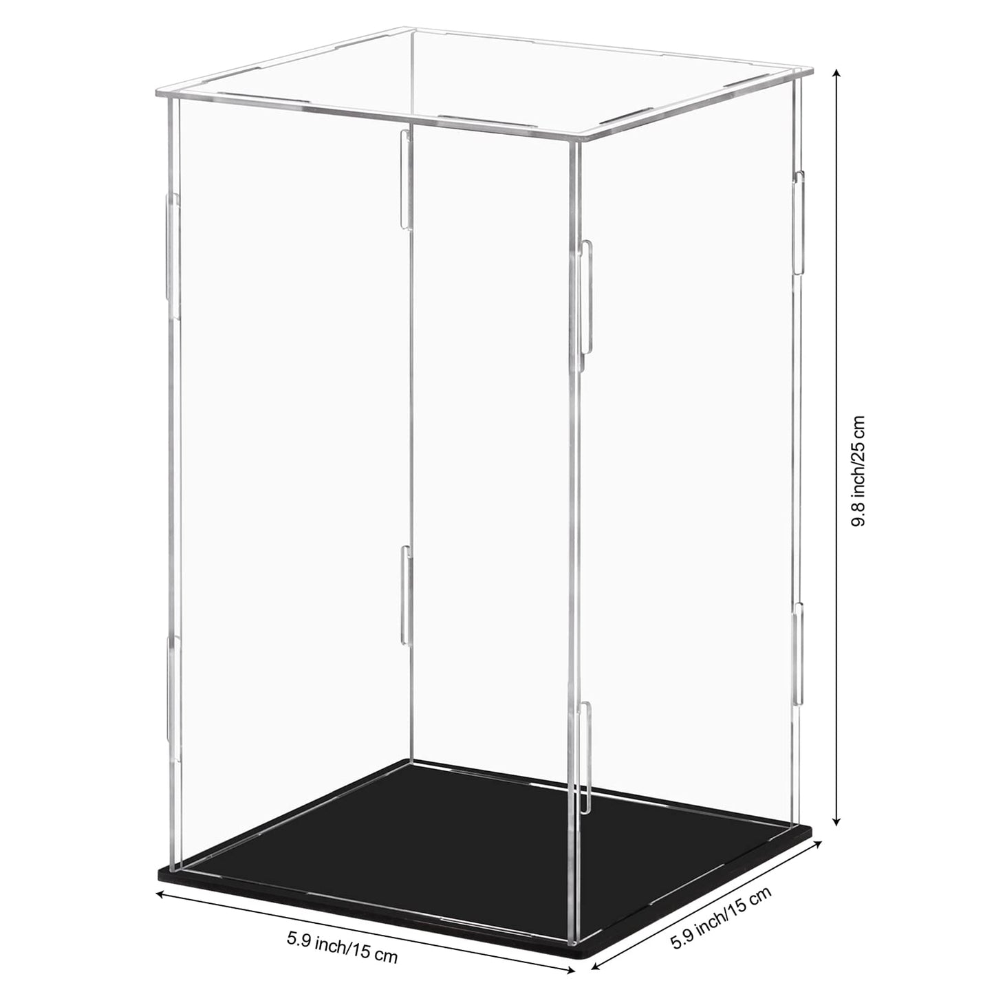 Dezzer Acrylic Display Case Box with Black Base, Assemble Countertop Clear Acrylic Dustproof Protection Showcase for Action Figures Toys