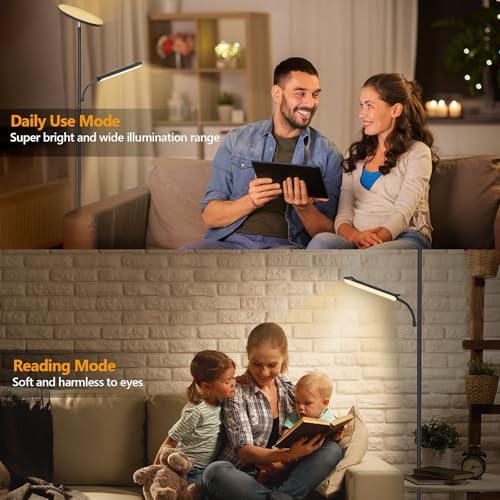 LED Uplighter Floor Lamp, Super Bright Stand Lamp, Dimmable Brightness and 4 Color Temperatures, Remote & Touch Control for Living Room Bedroom Office (Carbon Black)