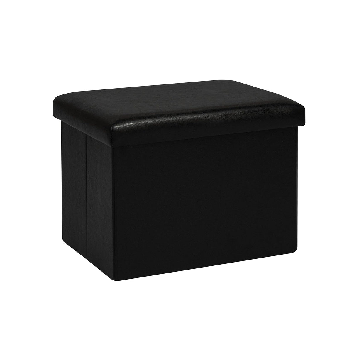 Bonlife Synthetic Leather Ottoman Storage Box, Foldable Toy Chest, Kids Footstool with Storage, Multi-Use Footrest for Living Room & Bedroom, Black