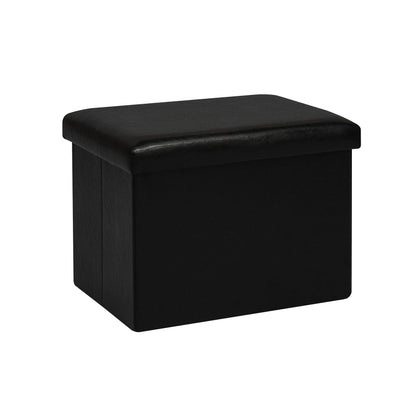 Bonlife Synthetic Leather Ottoman Storage Box, Foldable Toy Chest, Kids Footstool with Storage, Multi-Use Footrest for Living Room & Bedroom, Black