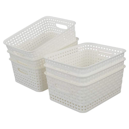 Bringer Set of 6 Plastic Storage Baskets, White Weave Storage Baskets