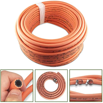 MYPURECORE 4m 8mm Premium High-Pressure Gas Hose Pipe with 2 Clips – Durable LPG Propane/Butane Pipe, Stamped with Manufacture Date, for BBQ, Caravan, Camping, Cookers, Heaters, Grill and Gas Bottles