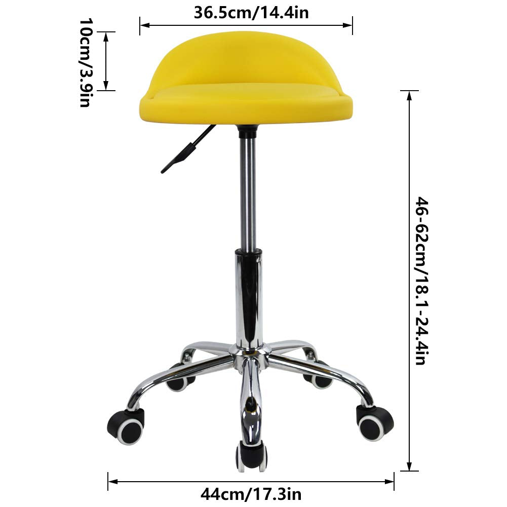 KKTONER PU Leather Round Rolling Stool with Back Rest Height Adjustable Swivel Drafting Work SPA Task Chair with Wheels (Yellow)