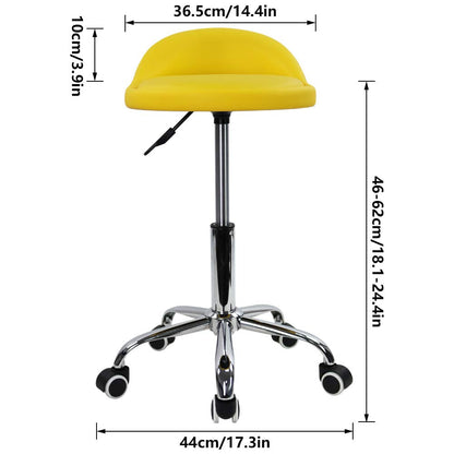 KKTONER PU Leather Round Rolling Stool with Back Rest Height Adjustable Swivel Drafting Work SPA Task Chair with Wheels (Yellow)