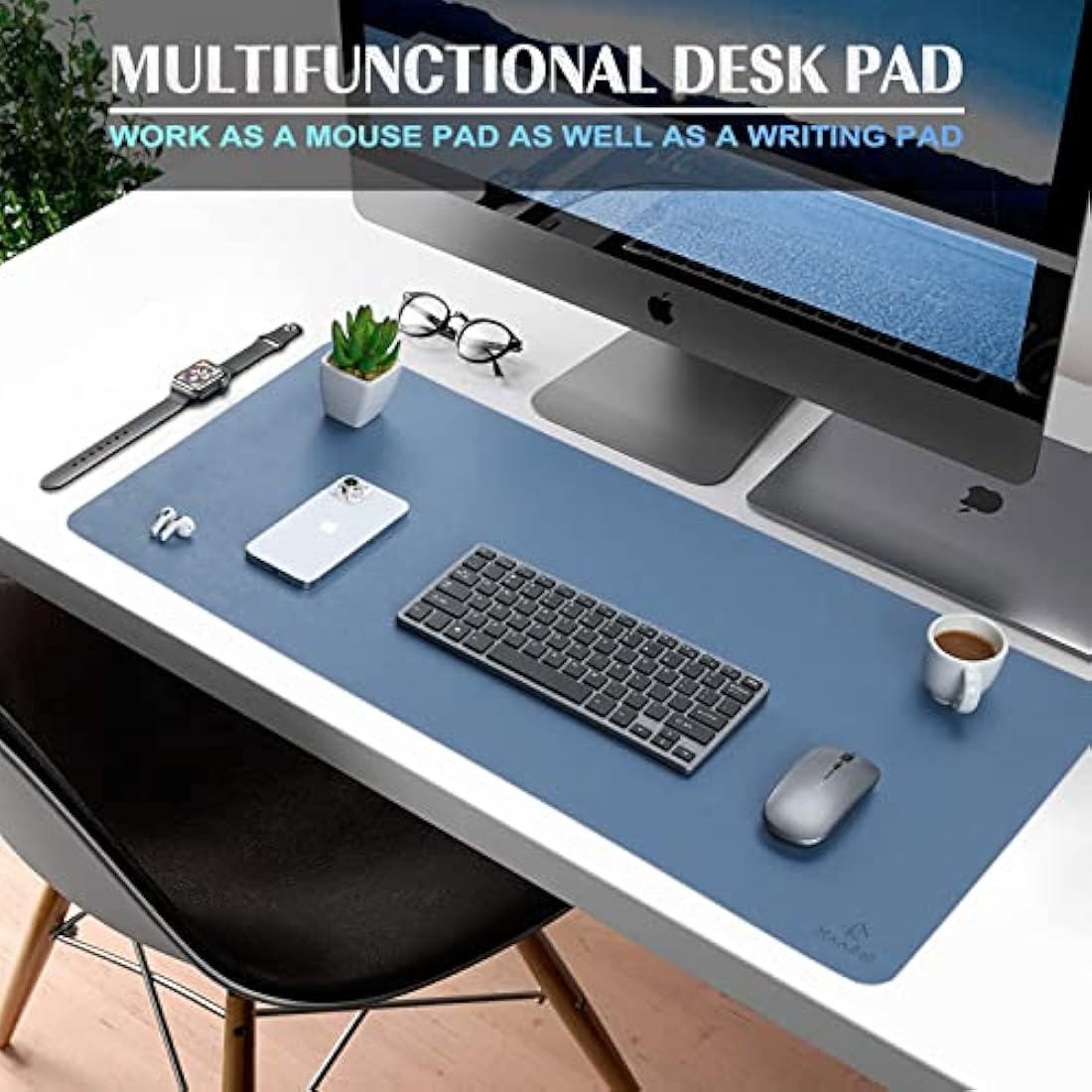 Knodel Leather Desk Pad, Large Mouse and Keyboard Mat for Laptop and Desktop, Protector Mat and Blotter (90x43cm, Lake Blue)