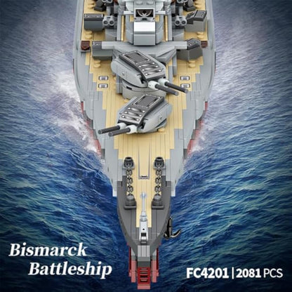 MISINI Technik FC4201 German Battleship Bismarck Clamping Blocks, 2081 PCS/MOC Large WWII German Military Warship Marine Battleship Model for Adults, Compatible with Major Brands
