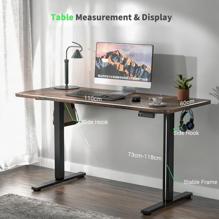 ERGOMAKER Electric Standing Desk 110x60cm, 2 Memory Heights, Rustic Brown