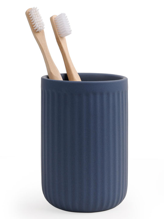 Autumnlife Toothbrush Holder Ceramic, 12 oz Blue Mouthwash Cup Bathroom Tumbler for Vanity Countertop, Bathroom Organiser for Toothbrush, Toothpaste,