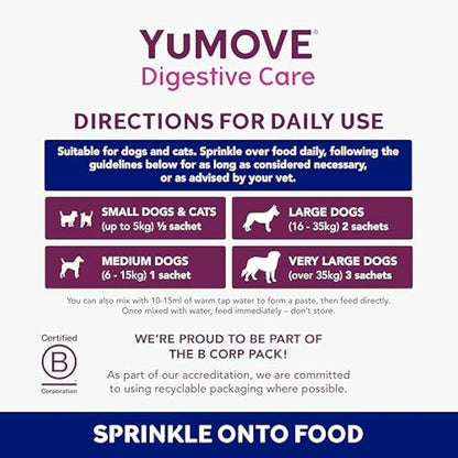 YuMOVE Digestive Care PLUS, Dogs & Cats Pre and Probiotics Supplement for Gut Health, Digestive Support Veterinary Strength with Fast-acting Ingredients, All Ages and Breeds, 6 Sachets