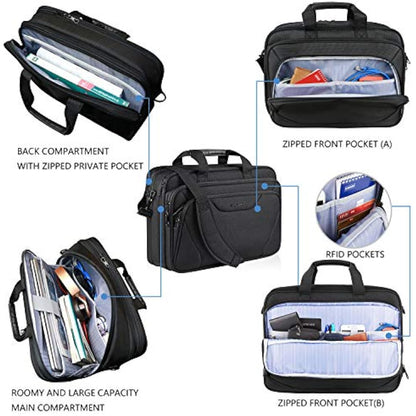 KROSER Laptop Bag Fits 17.3 Inch Laptop, Water Resistant Laptop Briefcase for Men Women Shoulder Bag Computer Bag with RFID Pockets Laptop Case for Work Travel Business School, Black