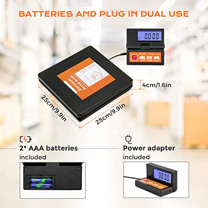 Bonvoisin Postal Scale Digital 50kg/110lb Parcel Shipping Scale with Separate Large LCD Display, 2 AAA Batteries & UK Power Adapter Included, g/kg/oz/lb Switchable, with Stable & Hold Indication