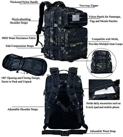 Long Keeper Military Tactical Backpack, 45L Army Large Backpack for Men Women, Molle Bug Out Bag Rucksack Daypack for Outdoor Hiking Camping Trekking