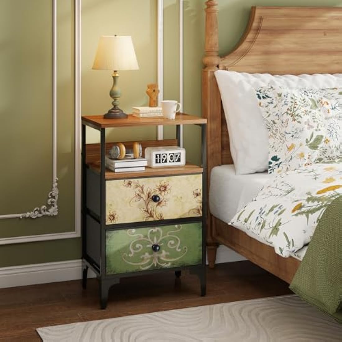 LYNCOHOME Bedside Tables set of 2,Bed Side Table for Bedroom, Nightstand with 2 Storage Fabric Drawers and Metal Frame for Bedroom,Living Room