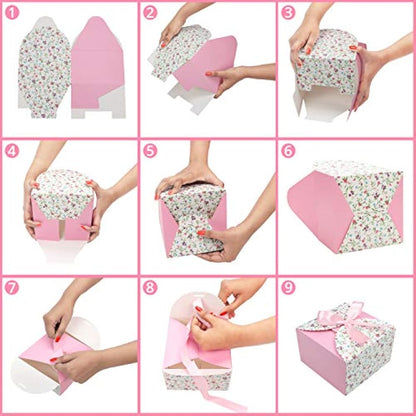 Belle Vous Scalloped Paper Square Gift Boxes with Ribbon (20 Pack) - 14.7 x 14.7 x 9.4cm/5.78 x 5.78 x 3.7 Inches - Small Boxes for DIY Wedding and Party Gifts/Favours, Handmade Soap & Candy