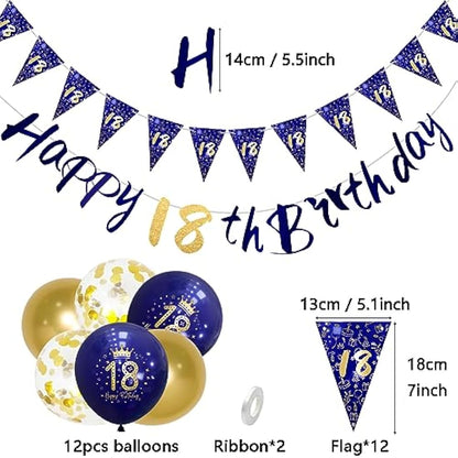 Boys 18th Birthday Decorations Navy Blue Gold 18th Birthday Party Decorations Boys Banner Bunting Kit by Wonsta