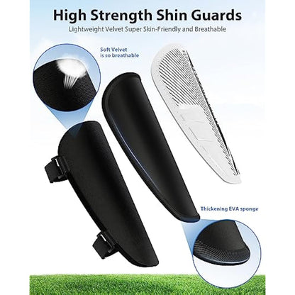 AirsFish Shin Pads Boys CE Certified Kids Shin Pads with Ankle Protection,Breathable Non Slip Extended Adjustable Straps (Black-White, XS(100-120CM))