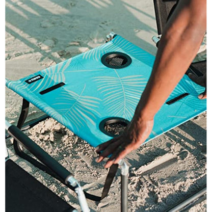 Neso Portable Beach Table with Cup Holders, Cell Phone Pockets, Lightweight for Picnics and Parks (Aqua Fronds)