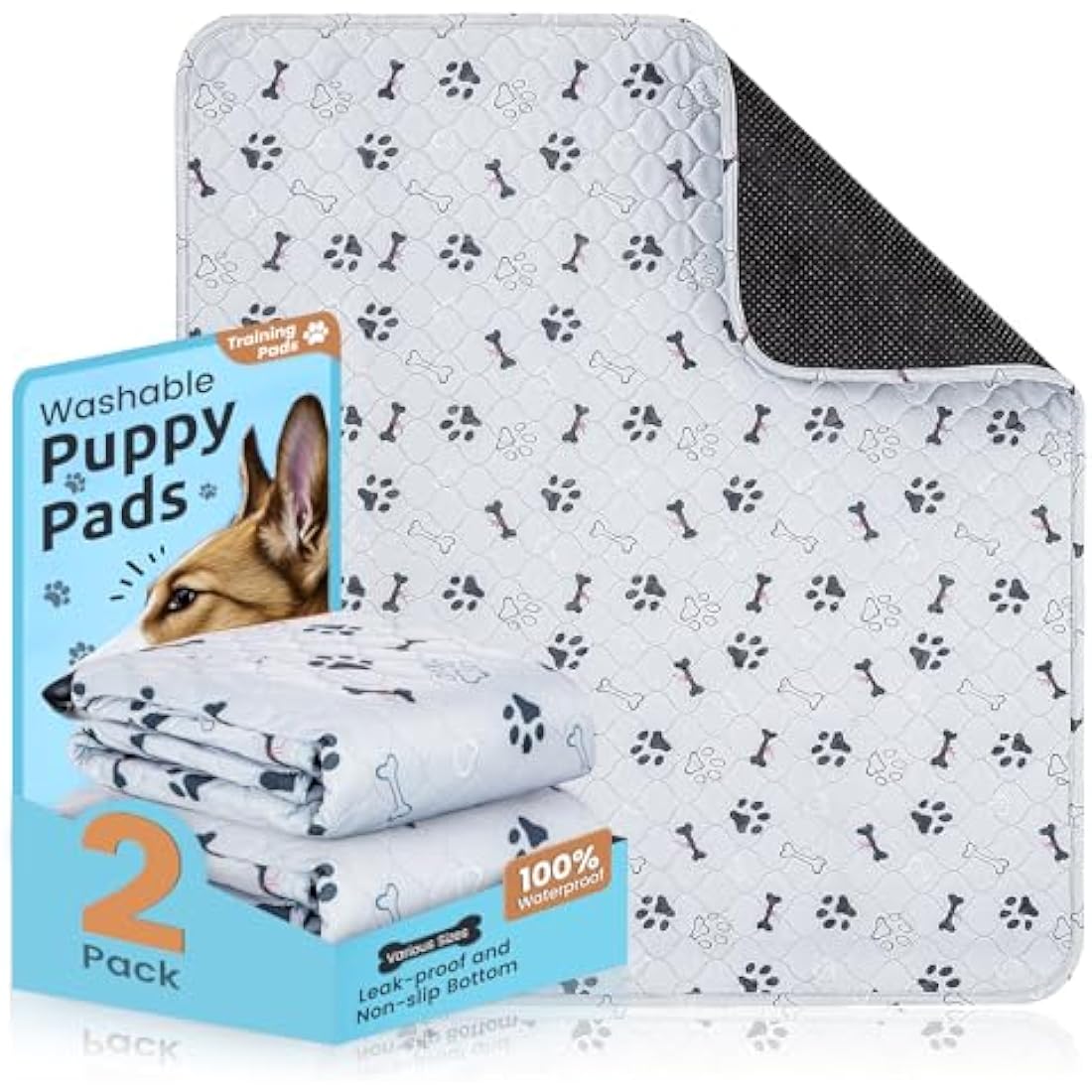 PmakeEorT Puppy Pads Washable, 2 Pack Reusable Dog Training Pads Fast Absorption, Waterproof Dog Mat Whelping Pee Pads for Playpen, Crate, Floor - 104x104 cm