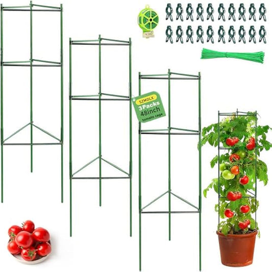 SZMDLX 3 Pack Tomato Cage, 48 Inches Large Tomato support Adjustable Green Sturdy Garden Plant Support Stake Garden Trellis Vertical Climbing Plants Support for Vegetables, Flowers, Fruit Grow