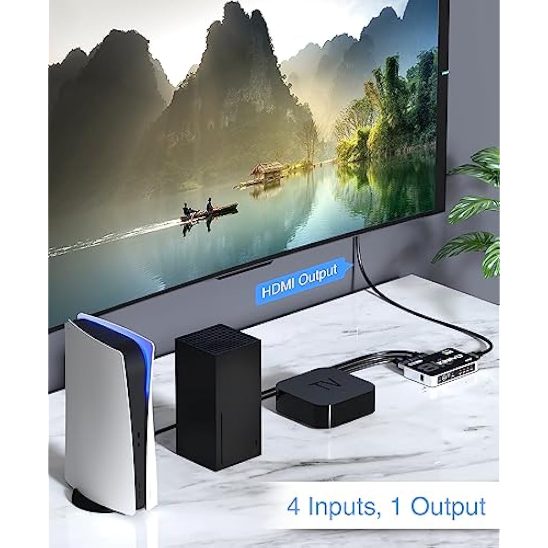 Kinivo 8K HDMI Switch with Remote 4 in 1 Out (4 Port, 8K 60Hz, 4K 120Hz, 48Gbps, HDR 10+, Dolby Atmos, HDCP 2.3) - HDMI 2.1 Switch Box Compatible with HDTV, PS5, PS4, Xbox