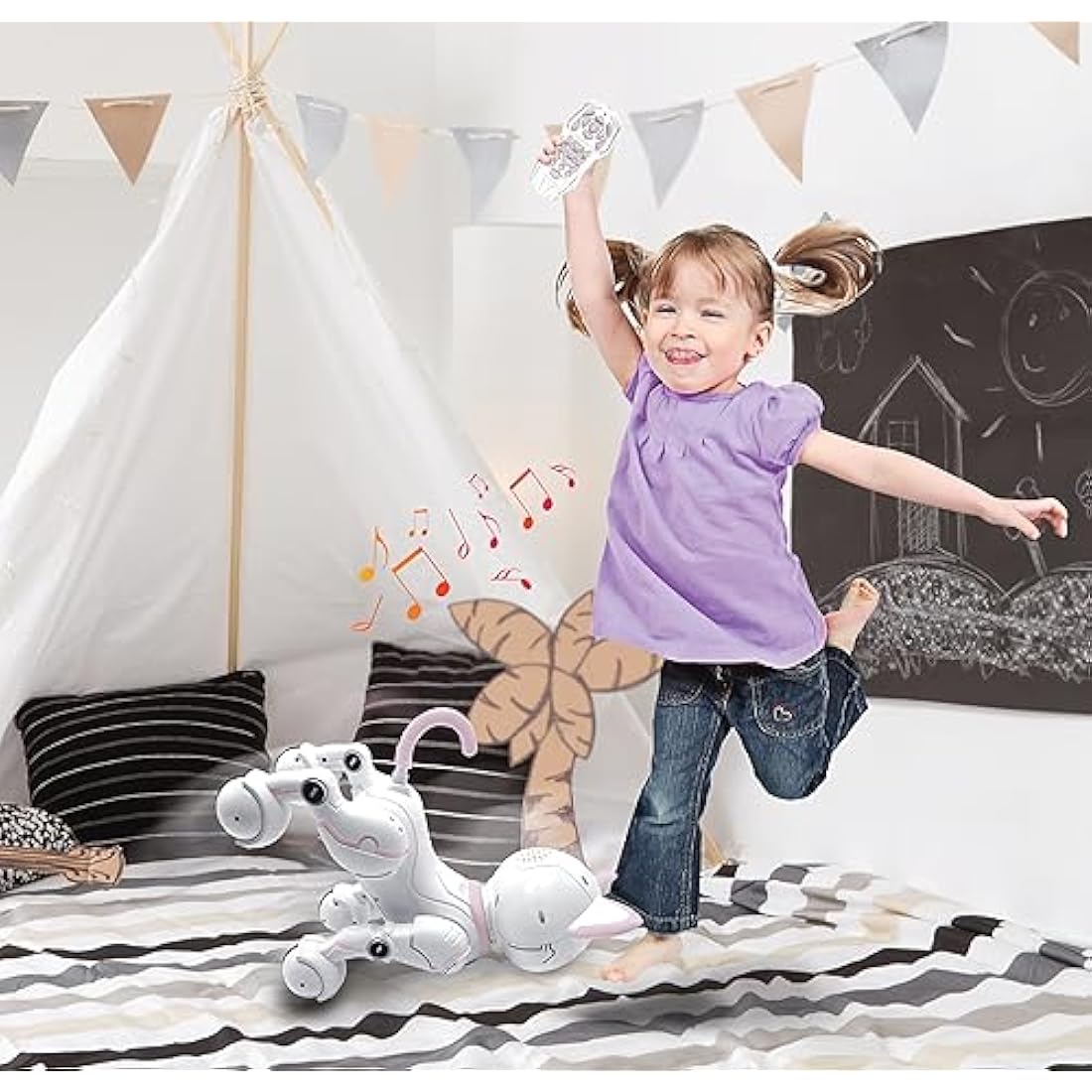 LEXIBOOK - Power Kitty® - Remote Control Robot Cat, Programmable Smart Robot, Light, Sound, White/Pink - KITTY01