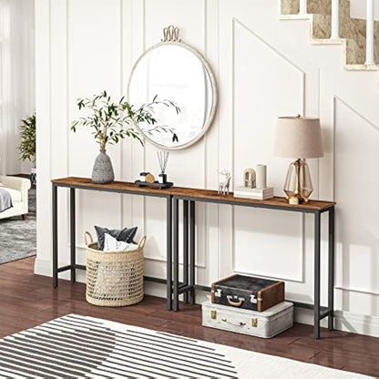 HOOBRO Narrow Console Table, 100 cm Long Slim Console Table for Hallway, Hallway Table for Small Spaces, Living Room, Rustic Brown EBF751XG01