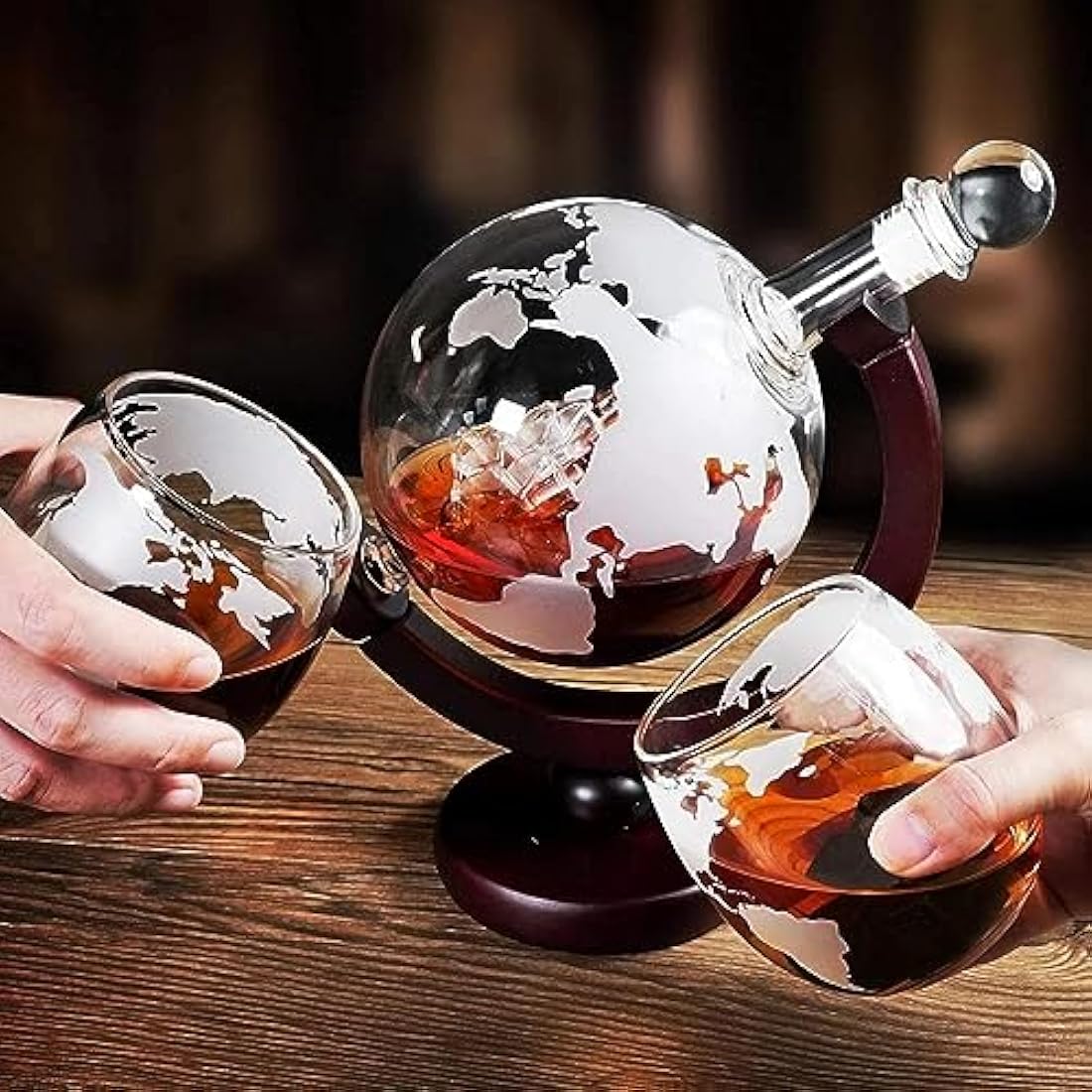 Whiskey Globe Decanter with Glasses Set, Whiskey Carafe Set with 1 Decanter and 2 Glasses with Ship for Scotch, Vodka Gift