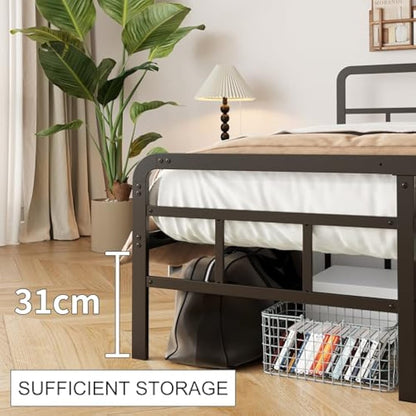 Yicensen Single Bed Frame with Curved Headboard and Footboard 90x190 cm, Black Single Platform Bed with Heavy Metal Slats for Stable Support, No Box Spring Needed, Noise Free, Easy Assembly
